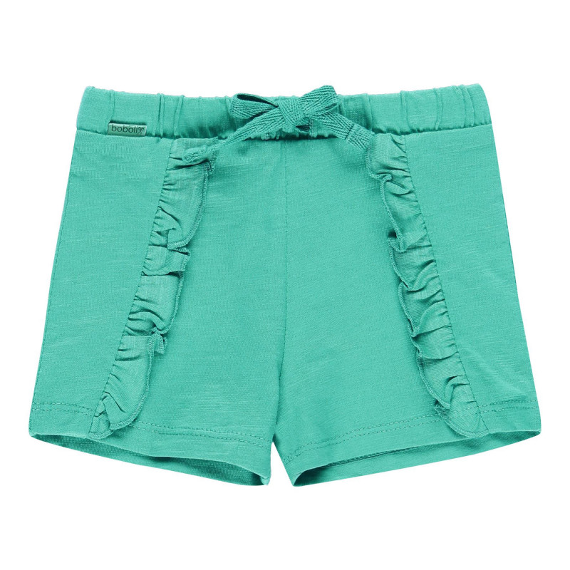 Памучни къси панталони с къдрички за момиче зелени  112819