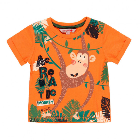 Памучна тениска с щампа за бебе за момче оранжева Boboli 112825 