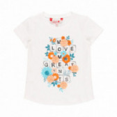 Памучна тениска с флорална щампа за момиче бяла Boboli 112867 
