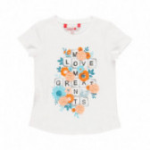 Памучна тениска с флорална щампа за момиче бяла Boboli 112868 2