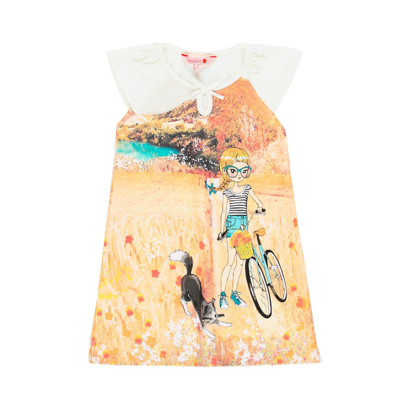 Памучна рокля с цветен принт за момиче  112874