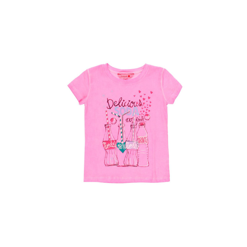 Тениска с щампа за момиче розова  112895