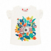 Тениска с флорална щампа за момиче бяла Boboli 112925 