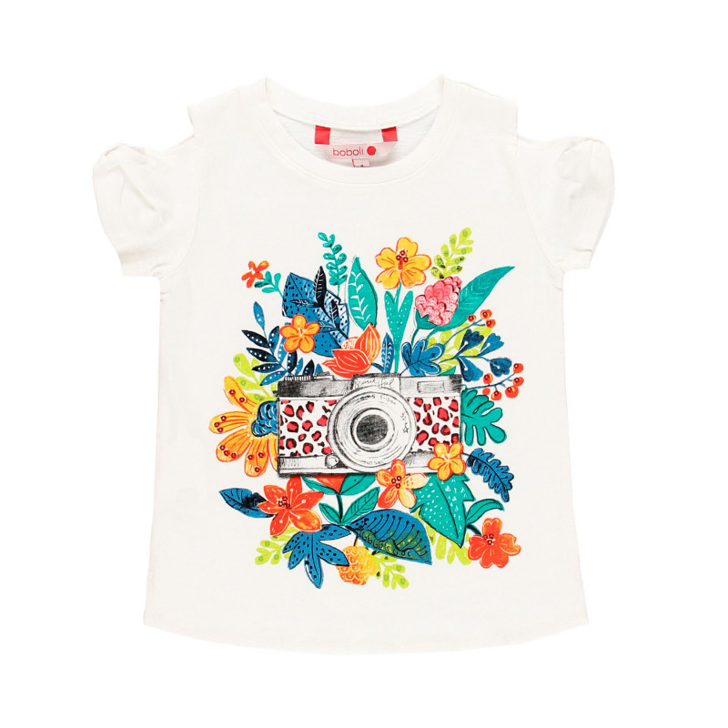 Тениска с флорална щампа за момиче бяла  112925