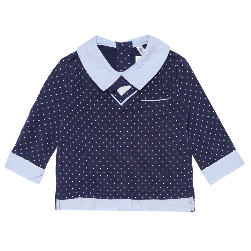 Памучна блуза с яка за бебе за момче синя  113576