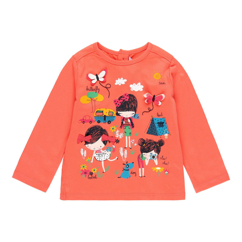 Памучна блуза с апликация за момиче оранжева  113741