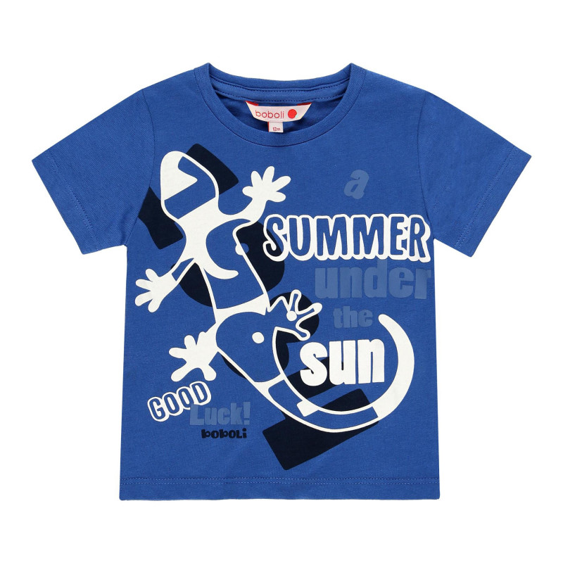 Памучна тениска с щампа за момче синя  113840