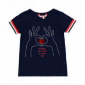 Памучна тениска с щампа за момиче тъмно синя Boboli 113906 