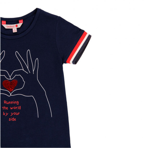 Памучна тениска с щампа за момиче тъмно синя Boboli 113910 5
