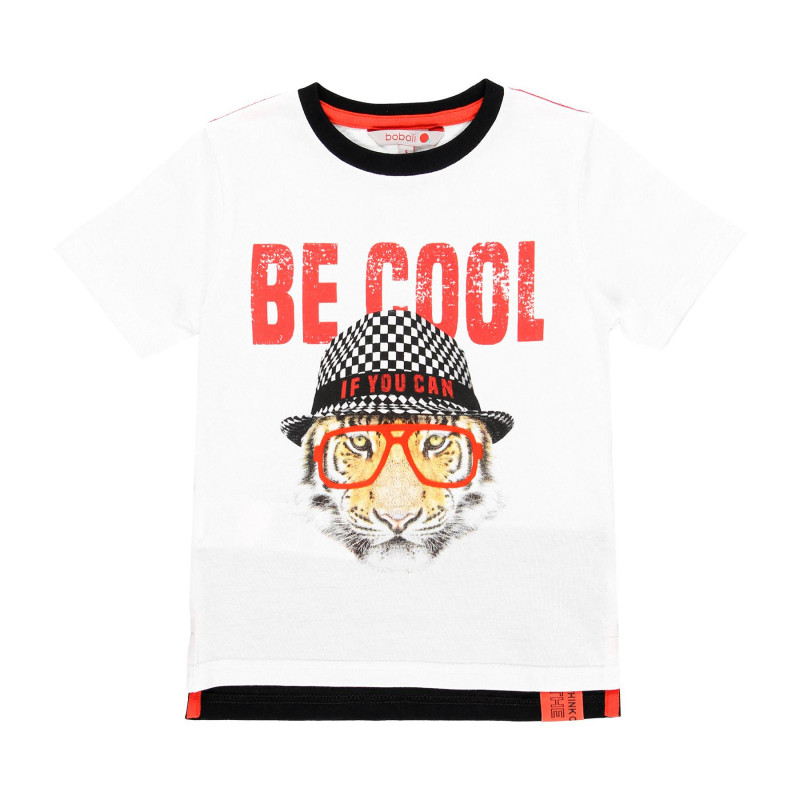 Тениска с принт "Be cool" за момче бяла  113957