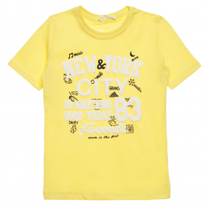 Памучна тениска с графичен принт за момче жълта  114391