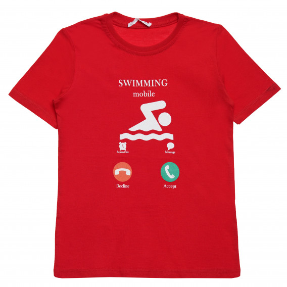 Памучна тениска със забавен принт за момче червена Acar 114403 