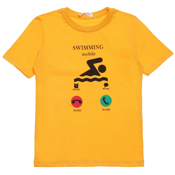 Памучна тениска със забавен принт за момче жълта Acar 114411 