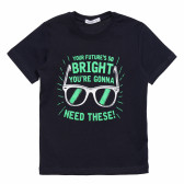 Памучна тениска с надпис "Bright" за момче черна Acar 114419 