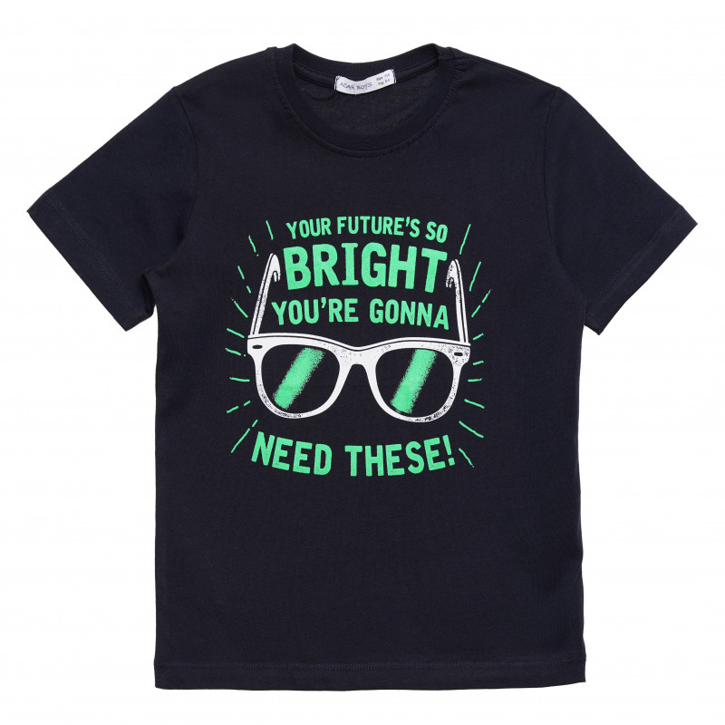 Памучна тениска с надпис "Bright" за момче черна  114419