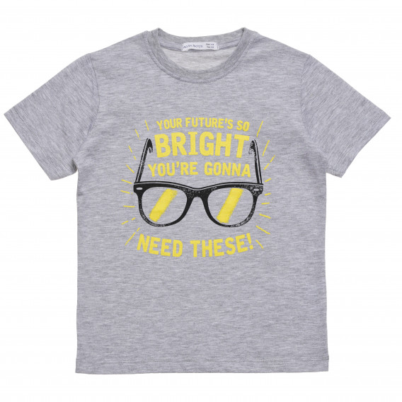 Памучна тениска с надпис "Bright" за момче сива Acar 114427 