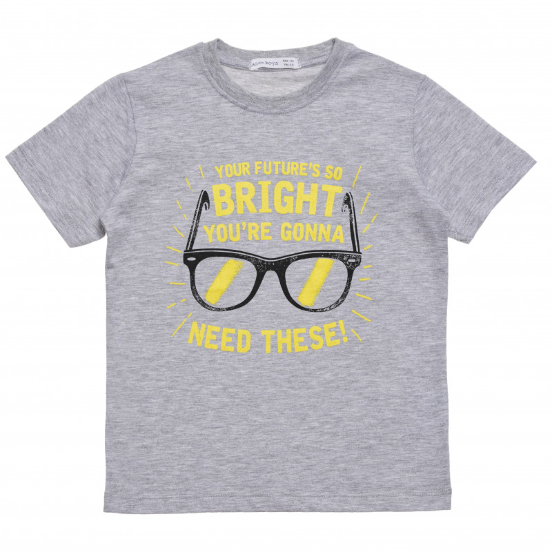 Памучна тениска с надпис "Bright" за момче сива  114427