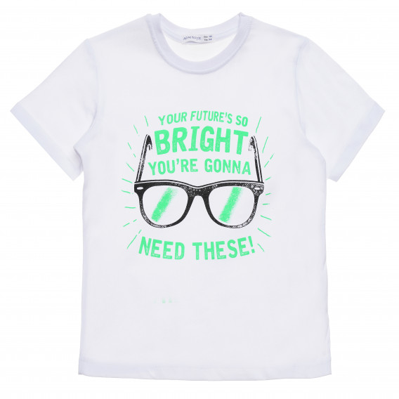 Памучна тениска с надпис Bright за момче бяла Acar 114435 