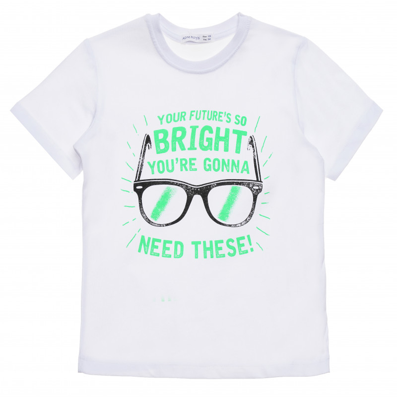 Памучна тениска с надпис Bright за момче бяла  114435