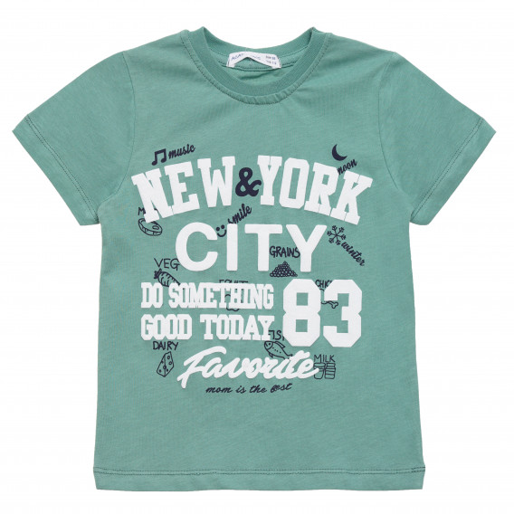 Памучна тениска с надпис NYC за момче зелена Acar 114447 