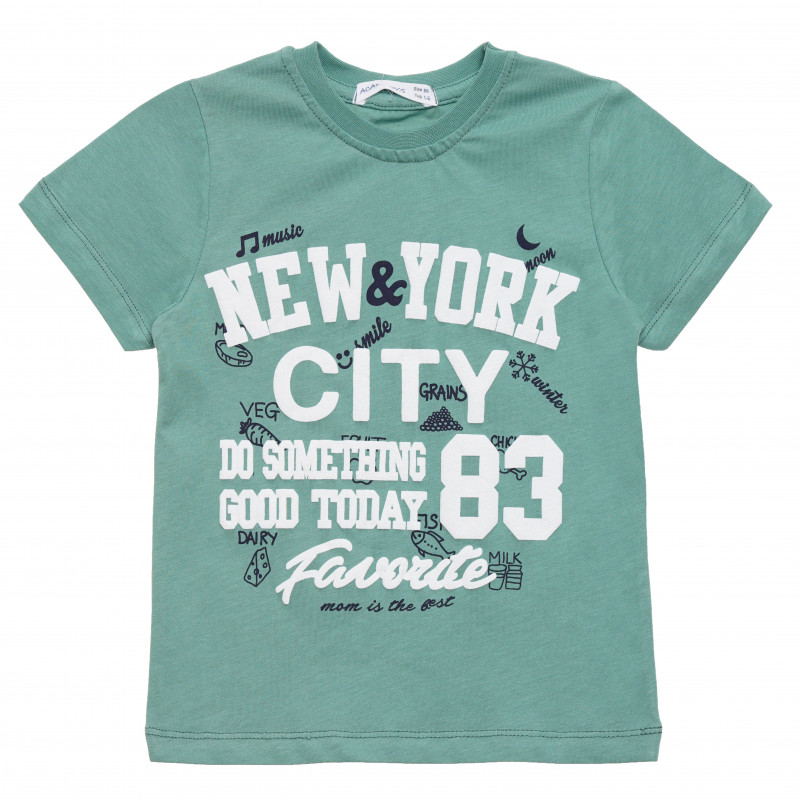 Памучна тениска с надпис NYC за момче зелена  114447