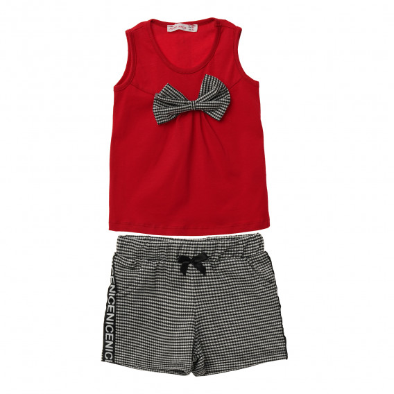 Комплект от потник и къс панталон в червено и черно за момиче Acar 114496 