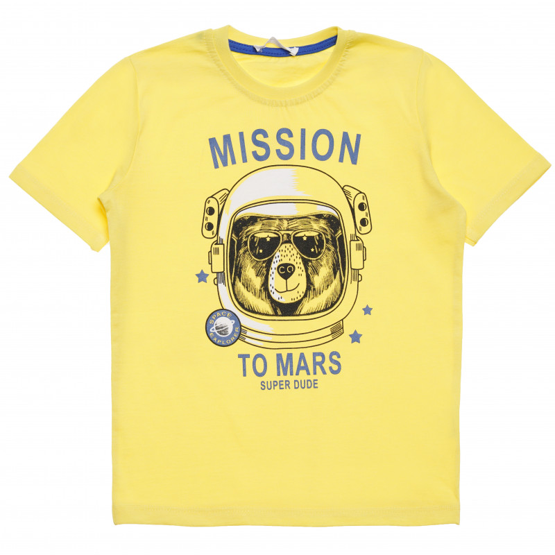 Тениска с надпис "Mission to Mars" за момче жълта  114511
