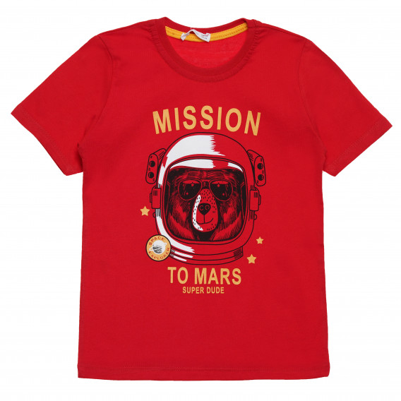 Тениска с надпис "Mission to Mars" за момче червена Acar 114515 