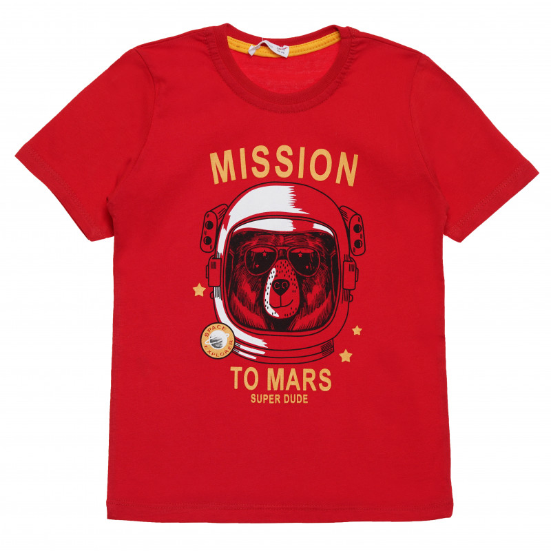 Тениска с надпис "Mission to Mars" за момче червена  114515