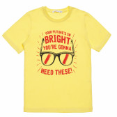 Памучна тениска с надпис "Bright" за момче жълта Acar 114793 