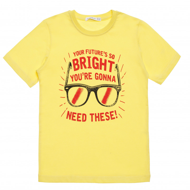 Памучна тениска с надпис "Bright" за момче жълта  114793