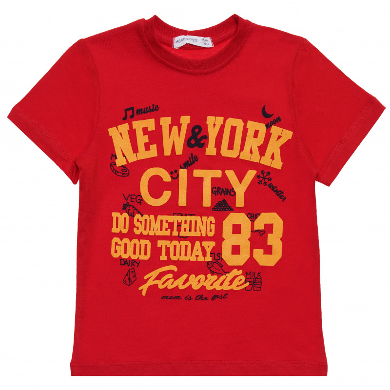 Памучна тениска с надпис NYC за момче червена  114801