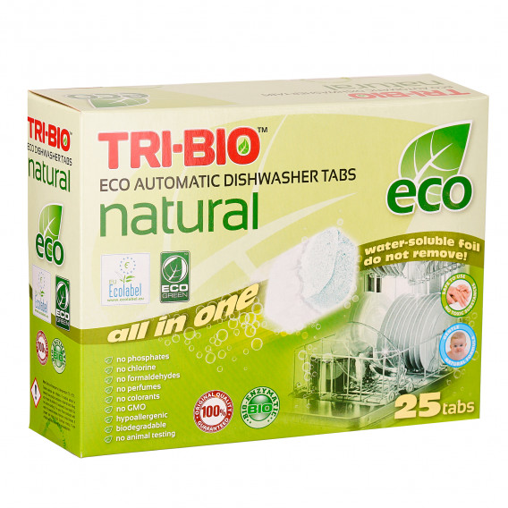 Натурални еко таблетки за съдомиялна, картонена кутия, 25 бр. Tri-Bio 116232 3