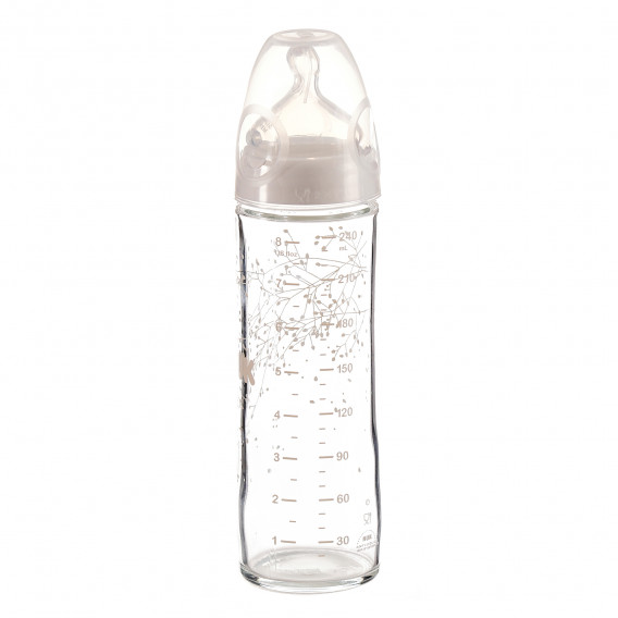 Стъклено шише за хранене, с анатомичен биберон M, 0-6 месеца, 240 мл, цвят: бял NUK 116270 4