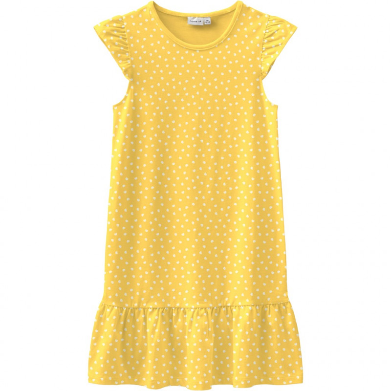 Памучна рокля с принт за момиче жълта  116485