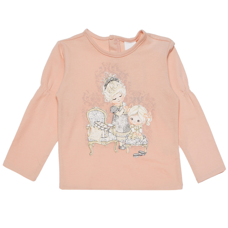 Блуза за бебе с дълъг ръкав и стилна картинка, корал  116668