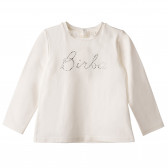 Блуза за бебе с дълъг ръкав и надпис с пайети, бяла Birba 117183 