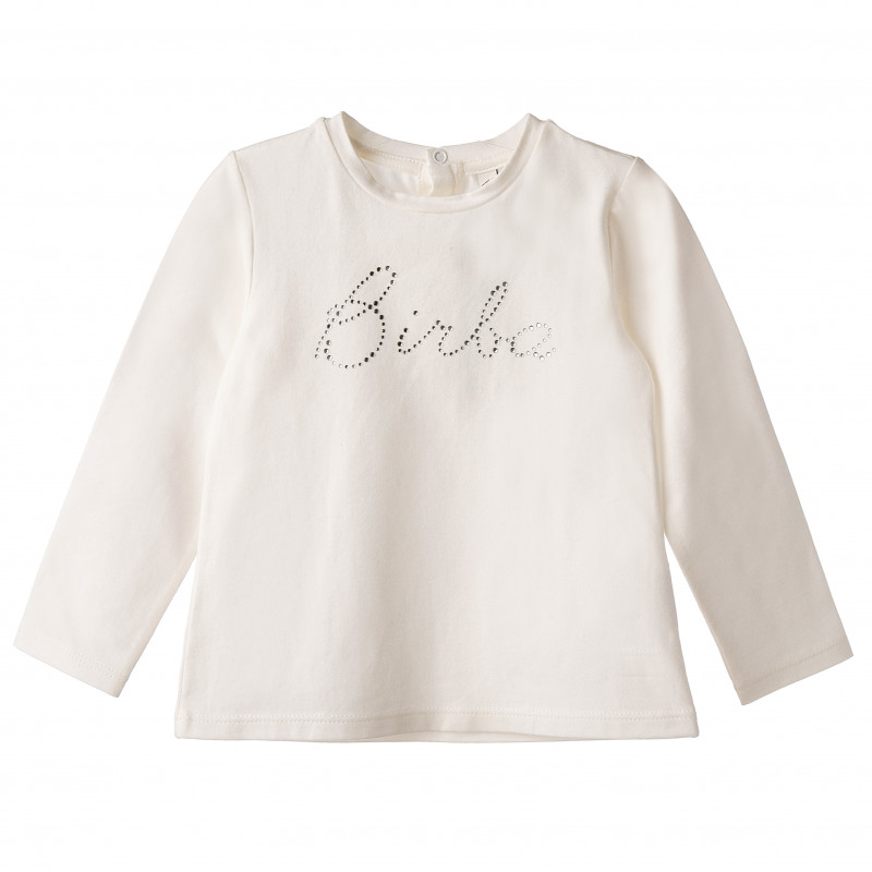 Блуза за бебе с дълъг ръкав и надпис с пайети, бяла  117183