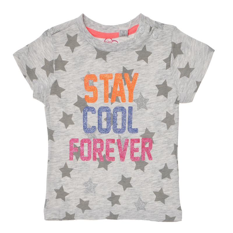Тениска за бебе с щампа на звездички и надпис, сива  118082