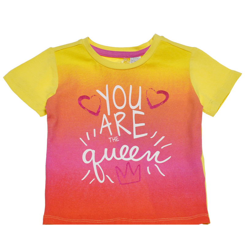 Тениска за бебе с надпис и преливащи цветове, жълта  118090