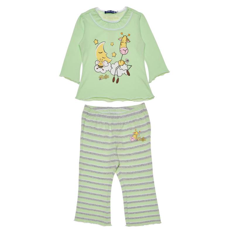 Памучна пижама за момиче с красива щампа, зелена  120342
