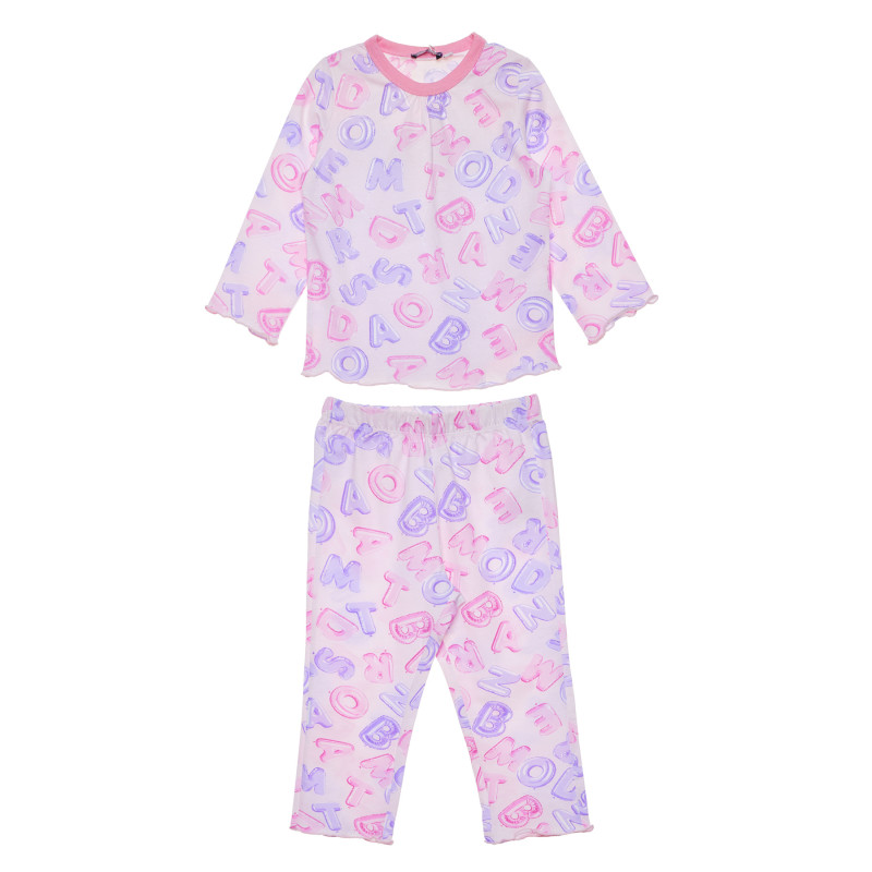 Памучна пижама за момиче с щампа на букви, розова  120371