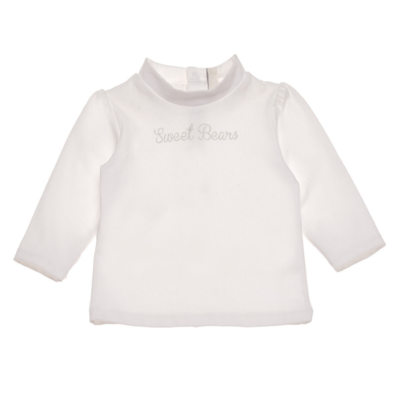 Памучна блуза тип полу-поло с бродерия за момиче бяла  123809