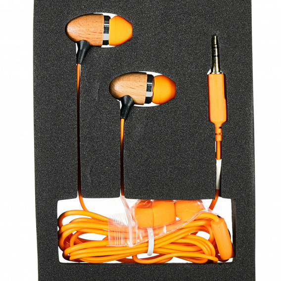 Стерео слушалки, Wooden Earbuds, оранжеви  124788 