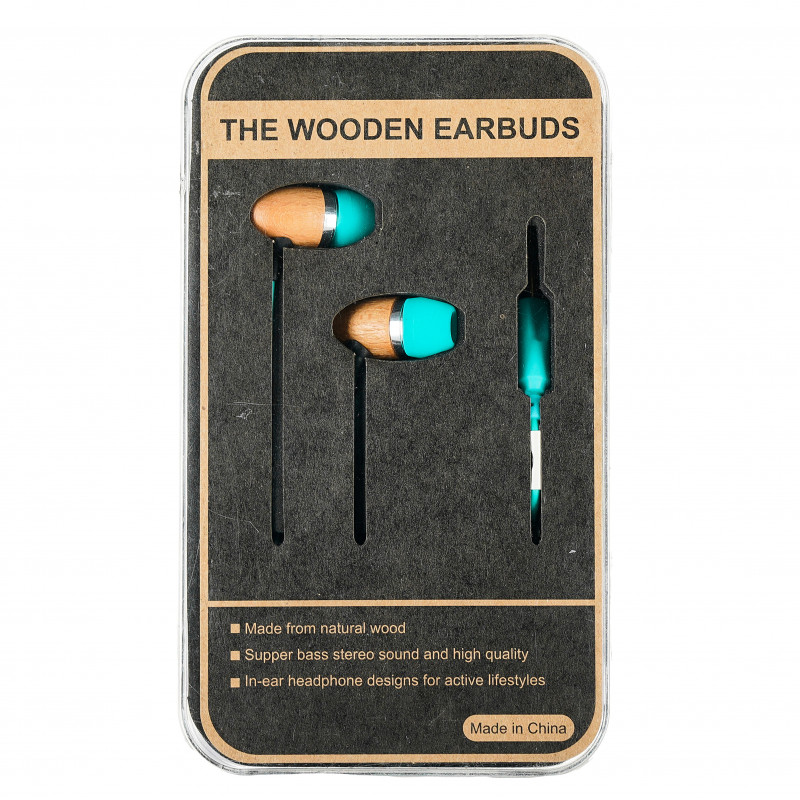 Стерео слушалки, Wooden Earbuds, сини  124790