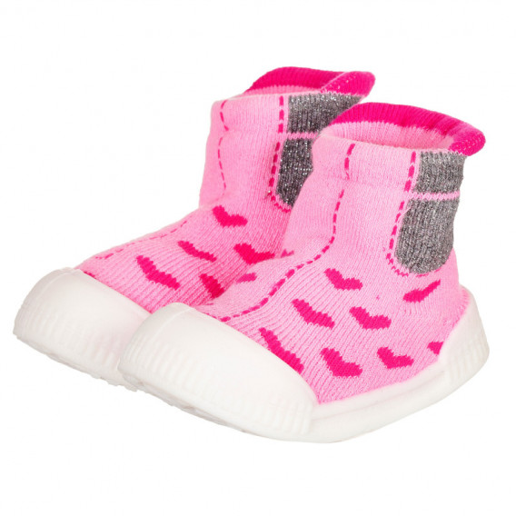 Пантофи тип чорапи със сърчица за бебе за момиче, розови YO! 124856 