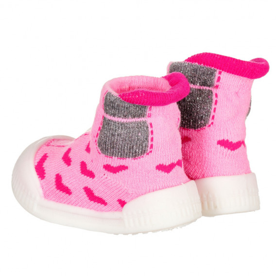 Пантофи тип чорапи със сърчица за бебе за момиче, розови YO! 124857 2