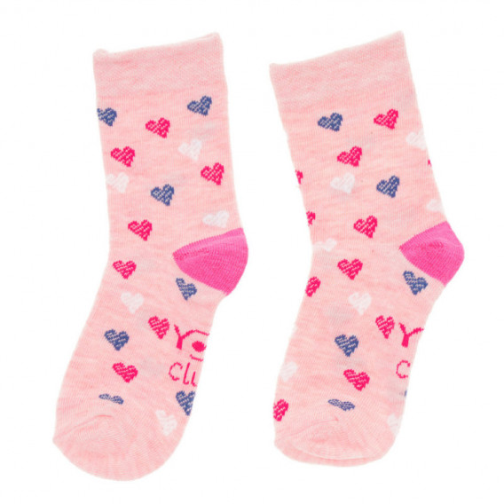 Чорапи с принт на сърчица за момиче розови YO! 125002 