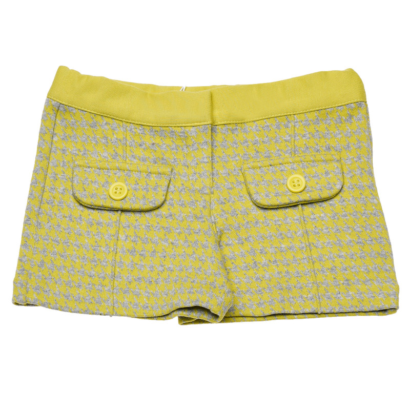 Къс панталон с декоративни джобчета за момиче в сиво и жълто  126701