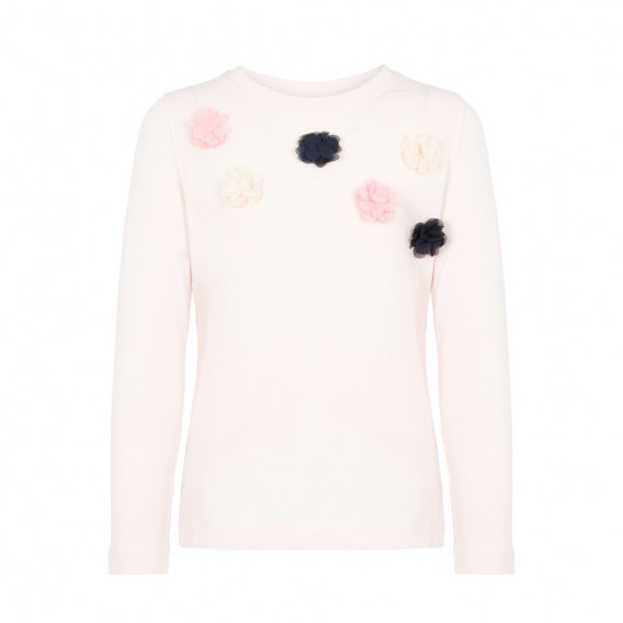 Блуза от органичен памук с пришити цветенца за момиче бледо розова Name it 127973 